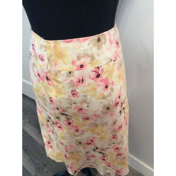 Ann Taylor Factory Store Petites Linen Blend Floral Peach Pink Skirt Size 12P - Picture 1 of 4